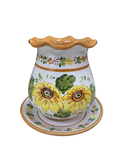 Scola posate in ceramica di Caltagirone con piattino decoro Girasoli - Casa  Idea